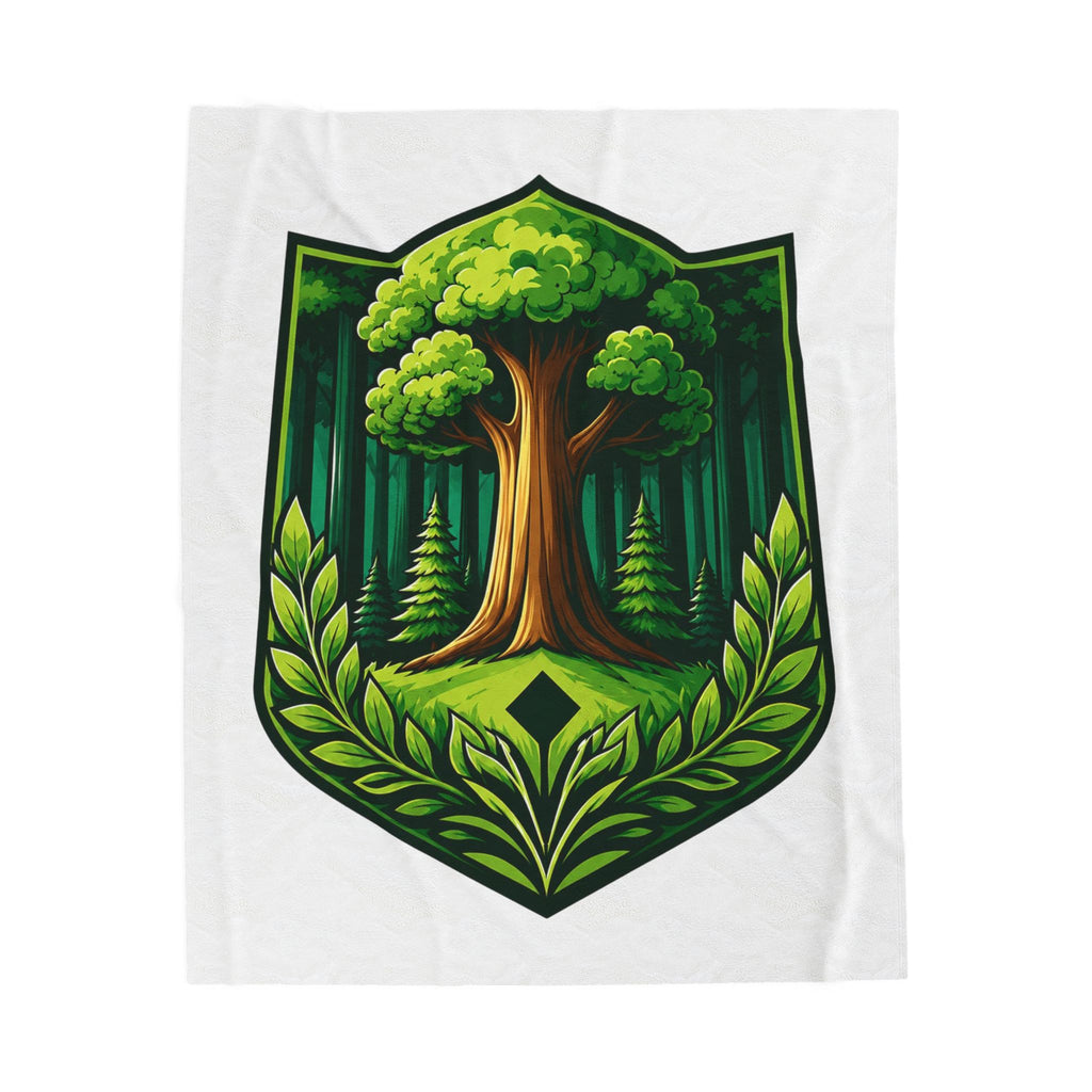 Forest Crest Velveteen Plush Blanket — Green Tree Emblem Cozy Throw