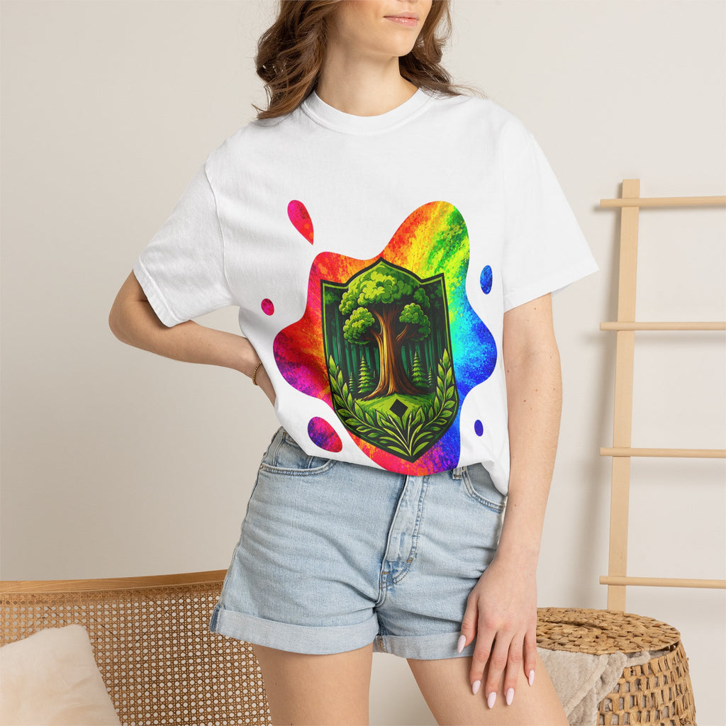 Colorful Inkdrop Garment-Dyed T-Shirt — High-Contrast Branded Design