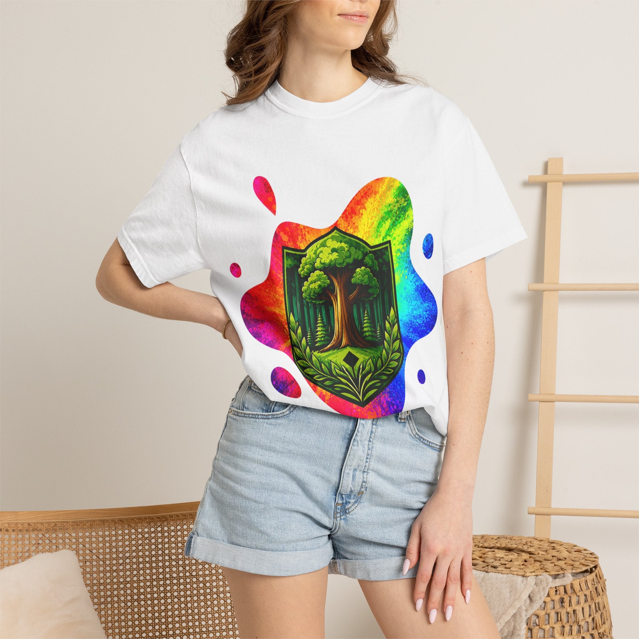 Colorful Inkdrop Garment-Dyed T-Shirt — High-Contrast Branded Design