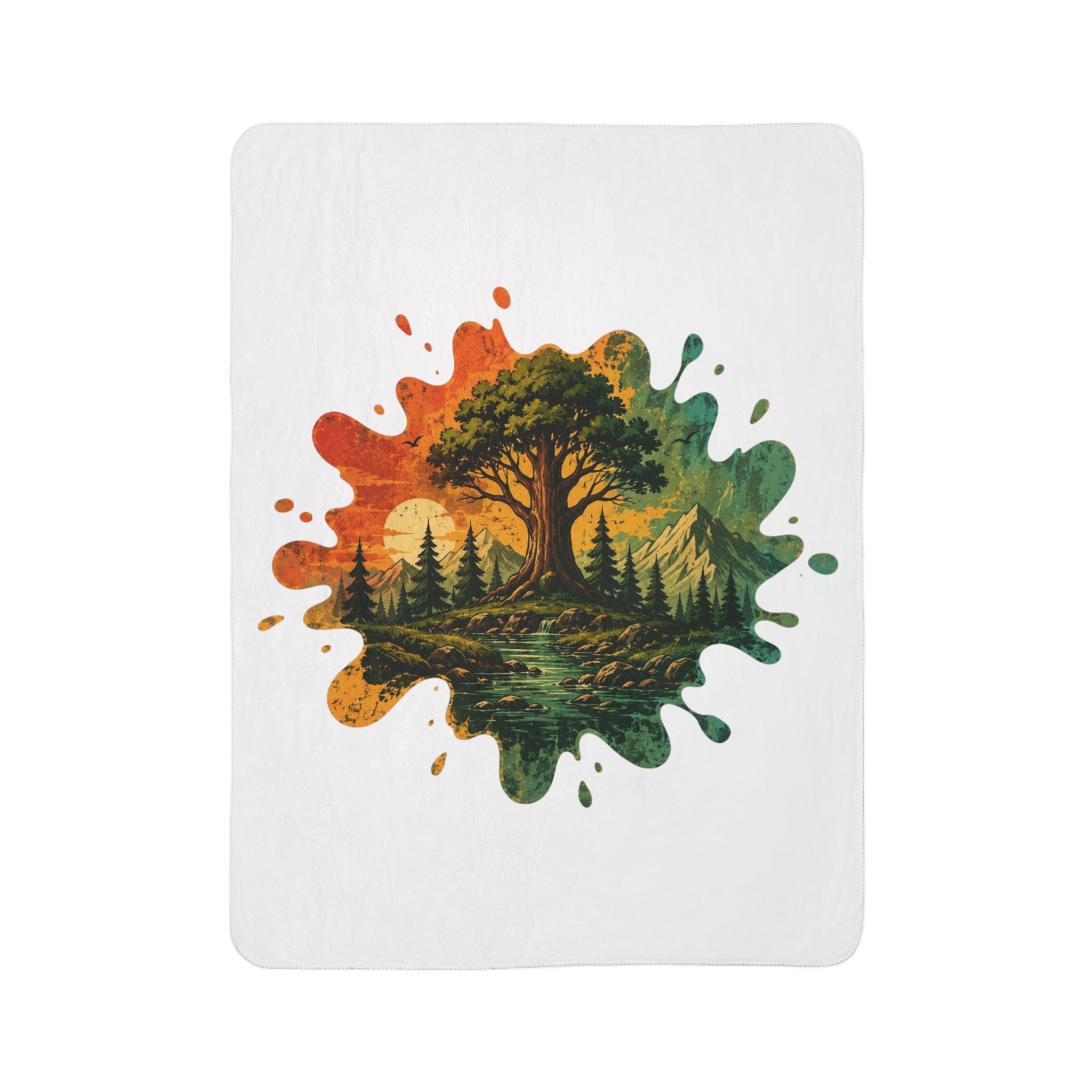 Nature Splash Sherpa Blanket — Tree & Forest Scenic Fleece Throw