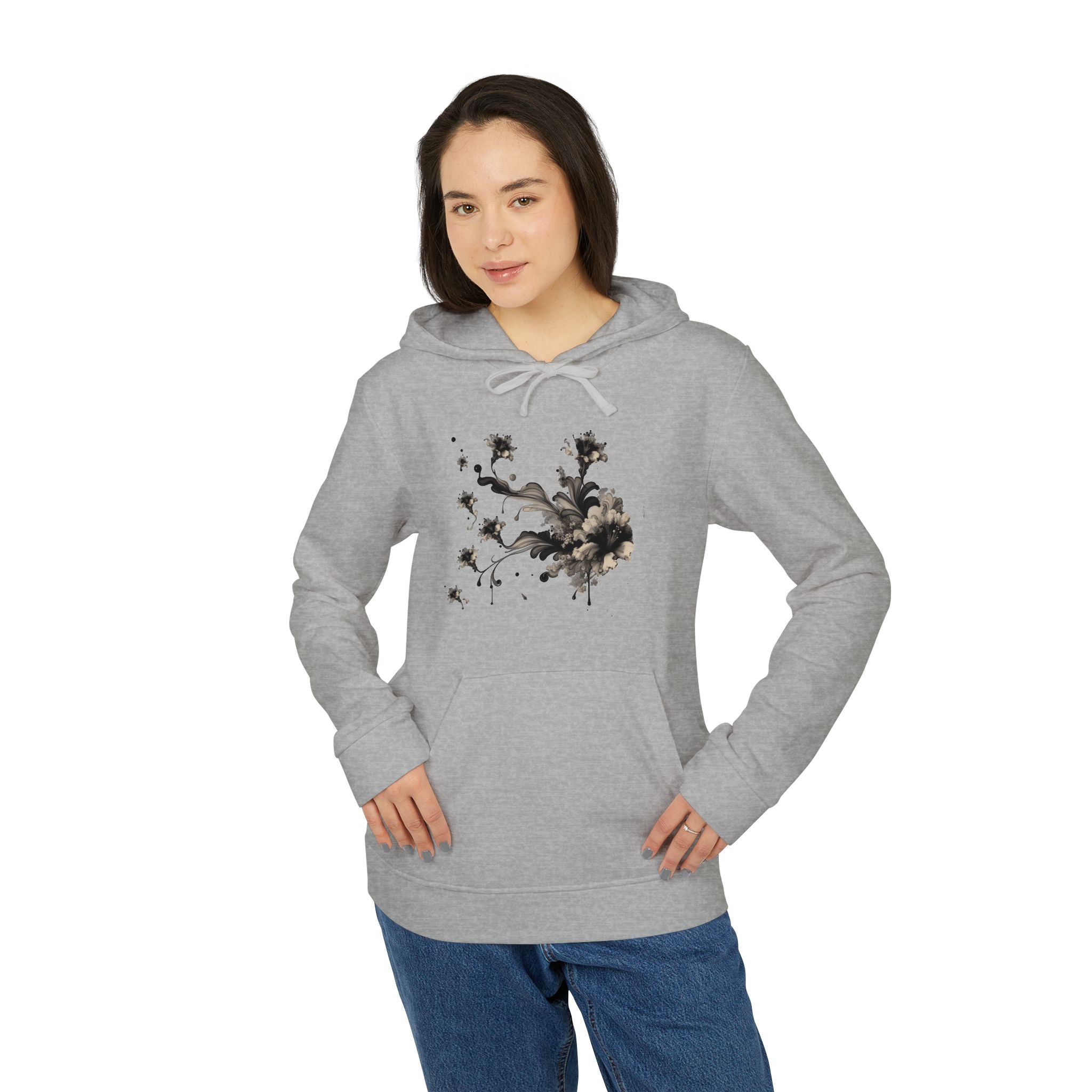 Artistic Rose Graphic Fleece Hoodie, Cozy Unisex Hoodie, Spring Fashion Hoodie, Casual Wear Hoodie, Gift for Her