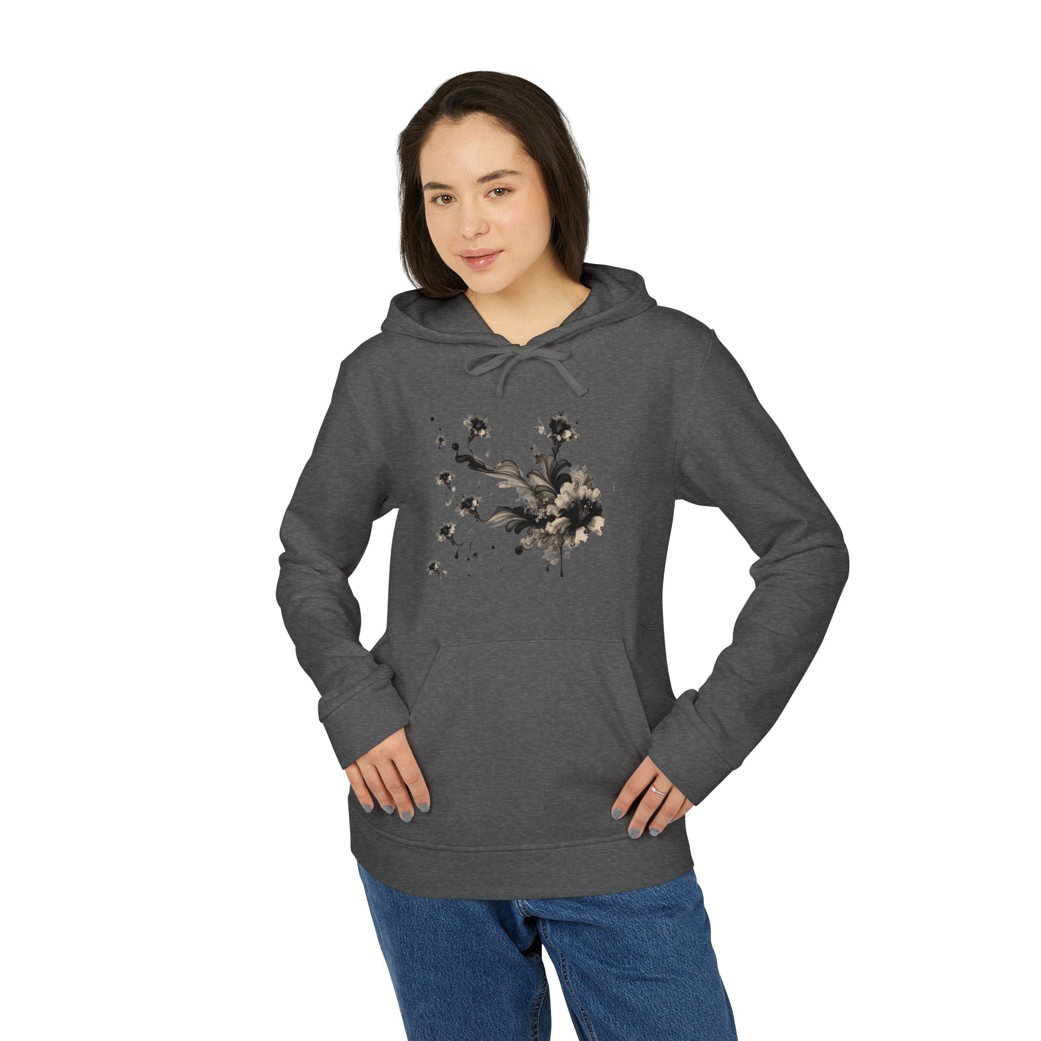 Artistic Rose Graphic Fleece Hoodie, Cozy Unisex Hoodie, Spring Fashion Hoodie, Casual Wear Hoodie, Gift for Her