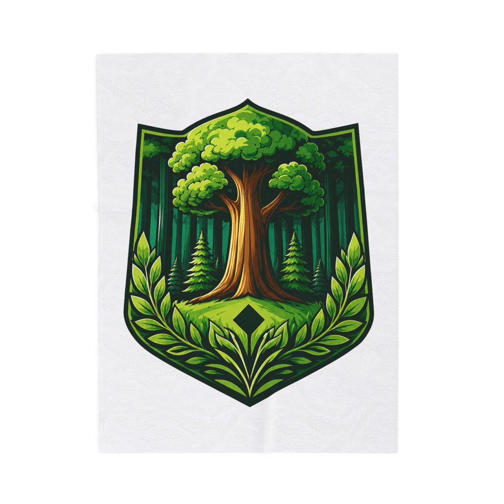 Forest Crest Velveteen Plush Blanket — Green Tree Emblem Cozy Throw