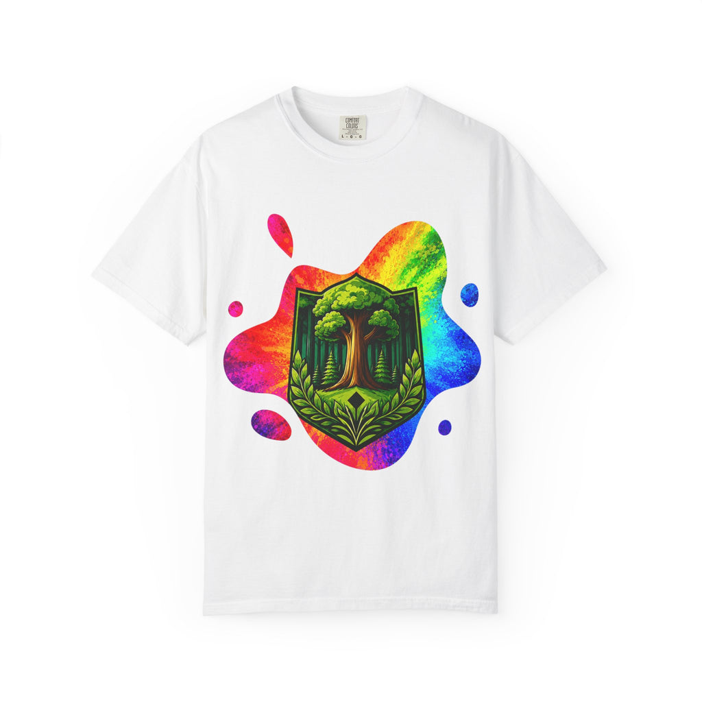 Colorful Inkdrop Garment-Dyed T-Shirt — High-Contrast Branded Design
