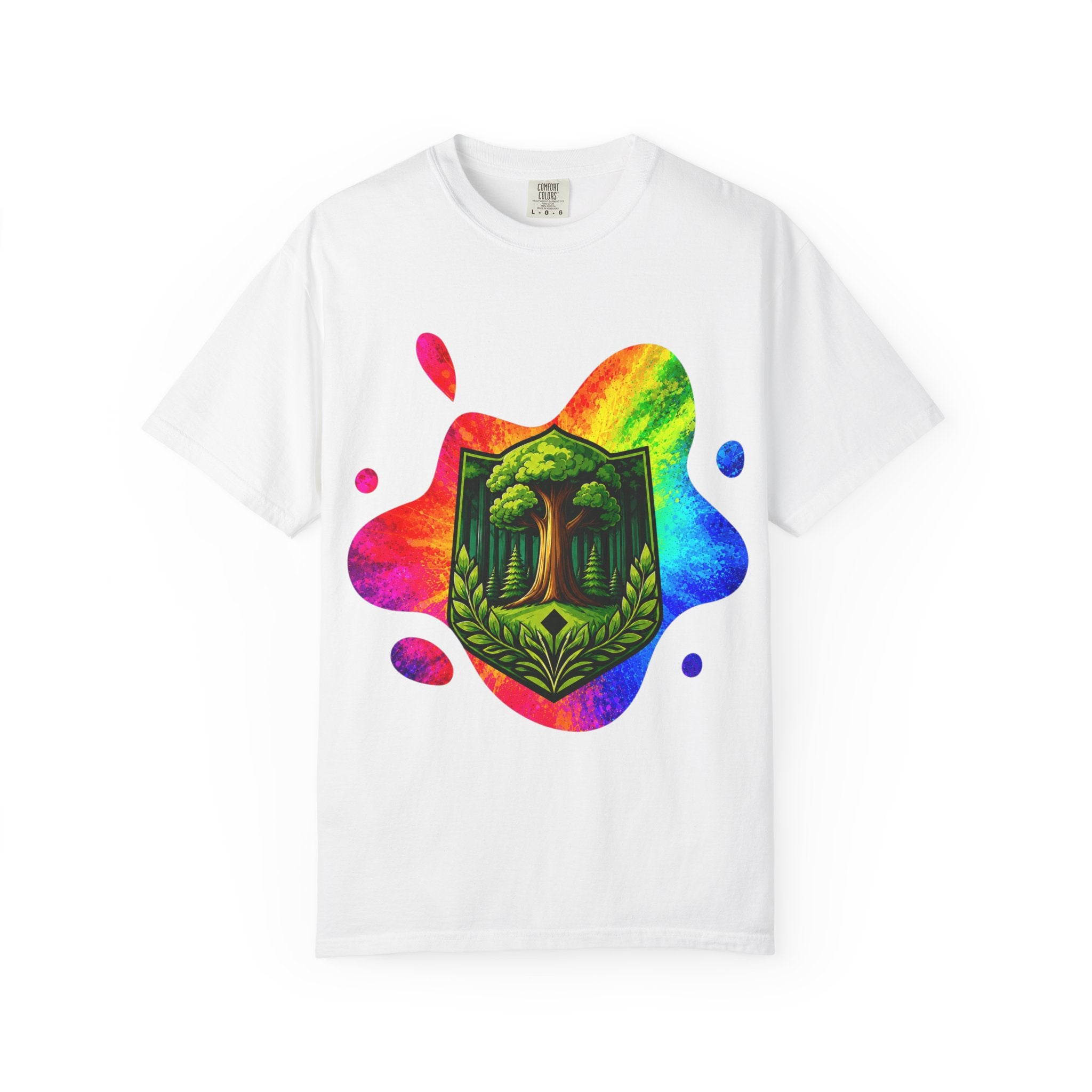 Colorful Inkdrop Garment-Dyed T-Shirt — High-Contrast Branded Design