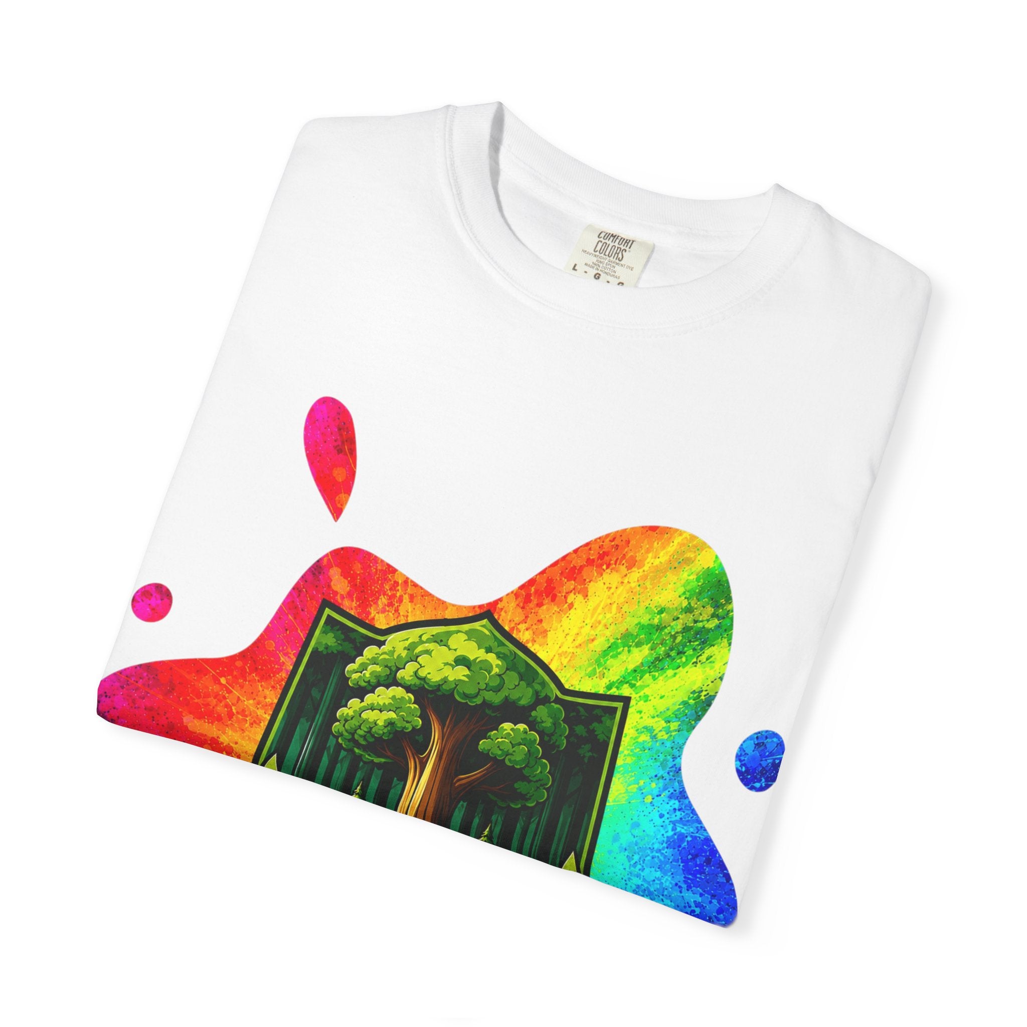 Colorful Inkdrop Garment-Dyed T-Shirt — High-Contrast Branded Design
